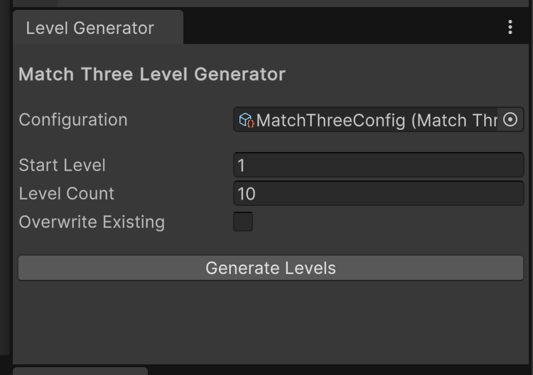 The level generator window