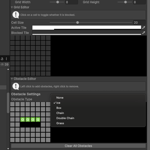 The obstacles editor